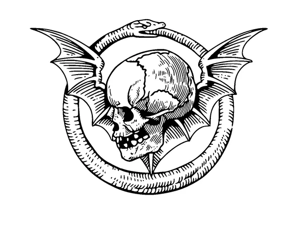 Skull On Bat Wings In Snake Circle Tattoo Meaning, PNG and SVG