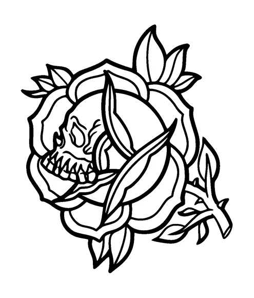 Skull On Rose Tattoo Meaning, PNG and SVG