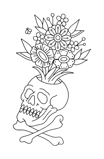 Skull Vase With Flowers Tattoo Meaning, PNG and SVG