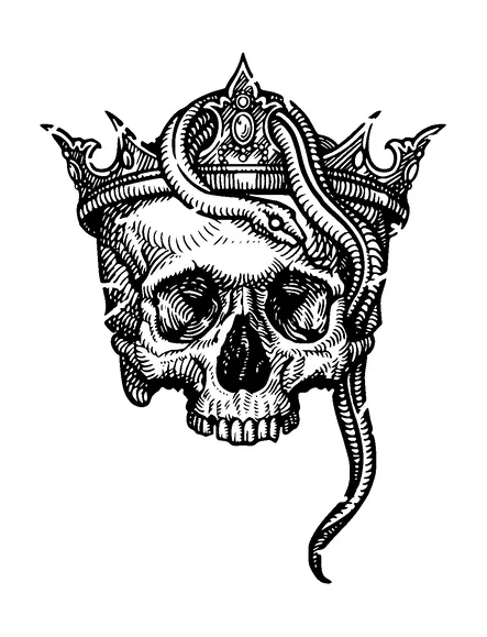 Skull With Crown And Snake Tattoo Meaning, PNG and SVG