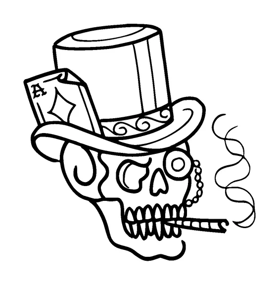 Skull With Hat Smoking Playing Card On Hat Tattoo Meaning, PNG and SVG