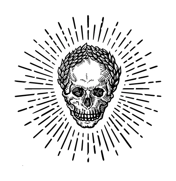 Skull With Laurel Wreath And Rays Tattoo Meaning, PNG and SVG