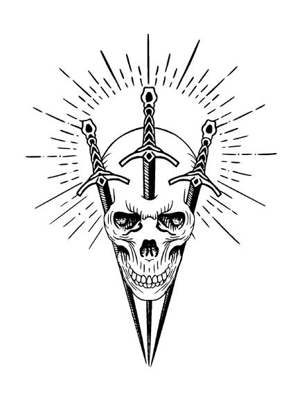 Skull With Three Swords Tattoo Meaning, PNG and SVG