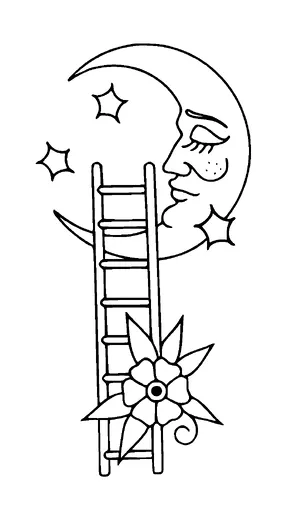 Sleeping Moon Ladder Tattoo Meaning, PNG and SVG