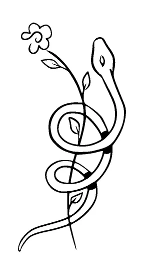 Small Snake On Thin Flower Tattoo Meaning, PNG and SVG