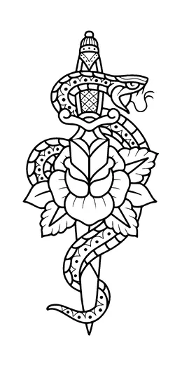 Snake On Dagger Flower Tattoo Meaning, PNG and SVG