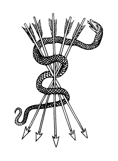 Snake On Five Bow Arrows Tattoo Meaning, PNG and SVG