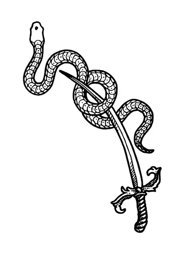 Snake On Sword Tattoo Meaning, PNG and SVG