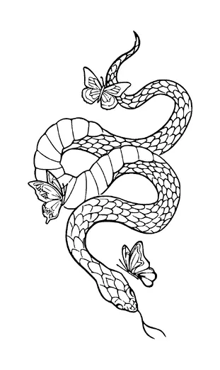 Snake With Butterflies Tattoo Meaning, PNG and SVG