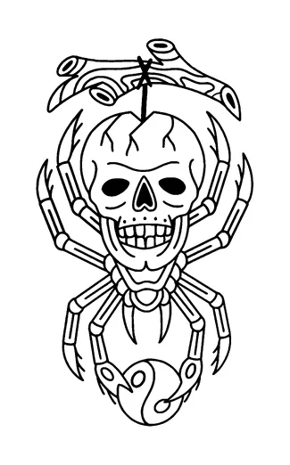 Spider Skull Hanging Tattoo Meaning, PNG and SVG