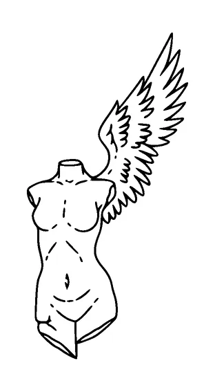 Statue Body With One Angel Wing Tattoo Meaning, PNG and SVG