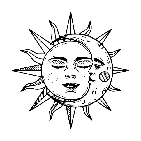 Sun And Moon With Face Tattoo Meaning, PNG and SVG