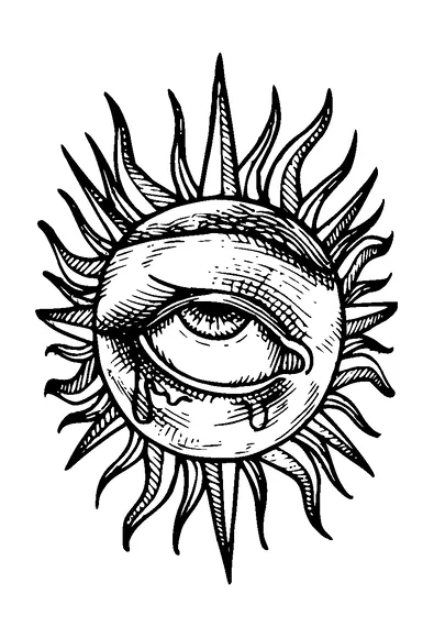 Sun With Crying Eye Tattoo Meaning, PNG and SVG