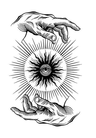 Sun With Eye On Hands Tattoo Meaning, PNG and SVG