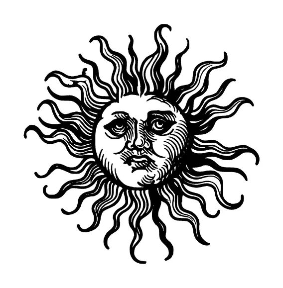 Sun With Face Drawing Tattoo Meaning, PNG and SVG