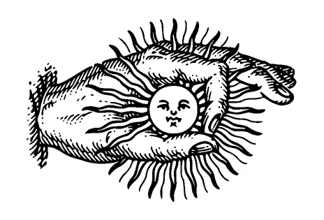 Sun With Face In Hand Tattoo Meaning, PNG and SVG