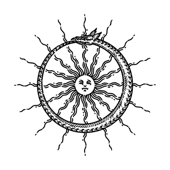 Sun With Long Rays And Dragon Circle Tattoo Meaning, PNG and SVG