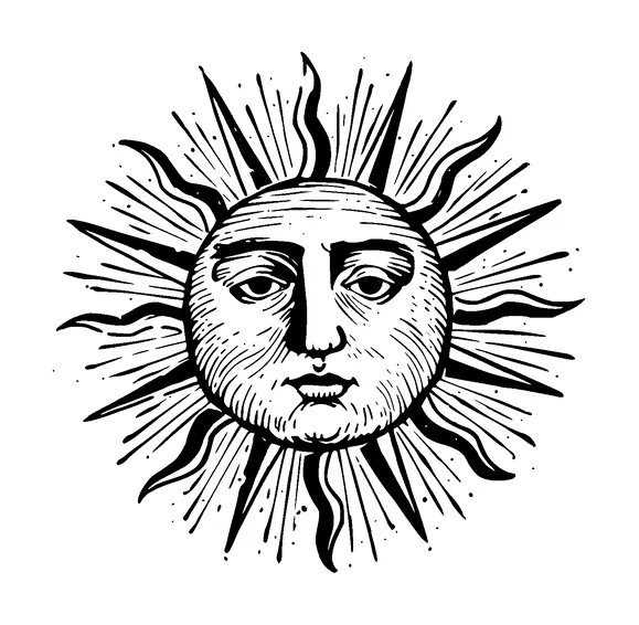 Sun With Serious Face Tattoo Meaning, PNG and SVG