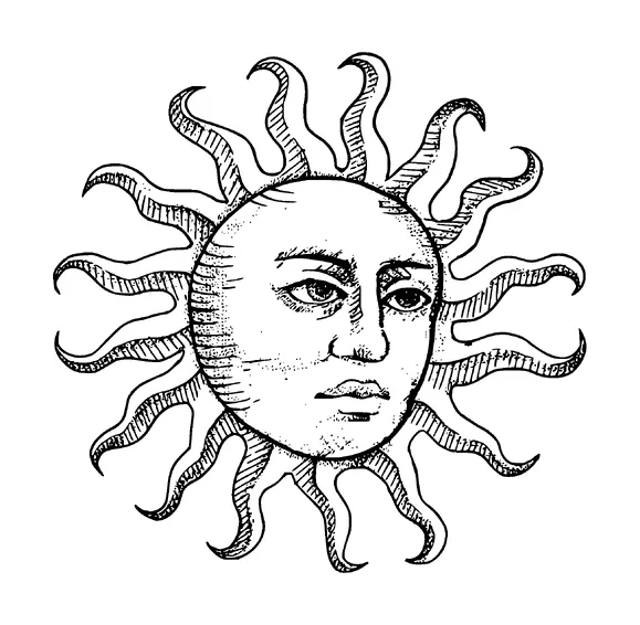 Sun With Serious Face Tattoo Meaning, PNG and SVG