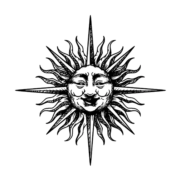 Sun With Ugly Face Tattoo Meaning, PNG and SVG