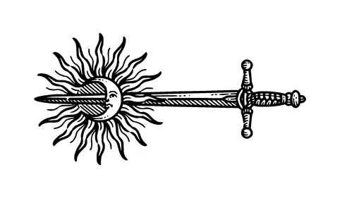 Sword Through Sun And Moon Tattoo Meaning, PNG and SVG