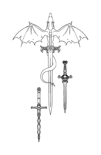 Swords With Dragon Tattoo Meaning, PNG and SVG