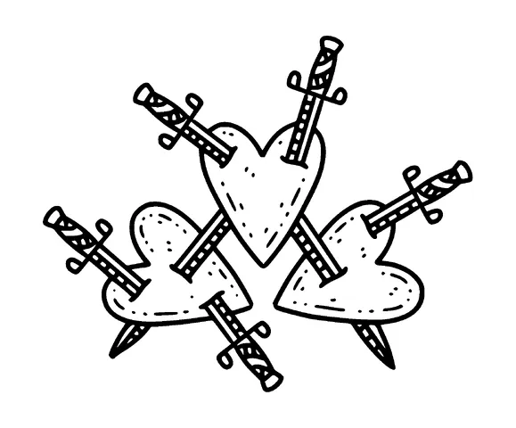 Three Heart Stabbed With Swords Tattoo Meaning, PNG and SVG