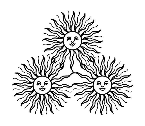 Three Suns With Face Tattoo Meaning, PNG and SVG