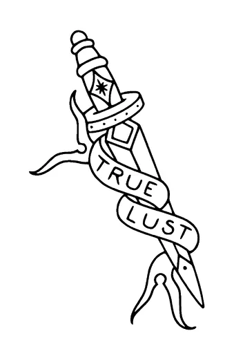 True Lust Banner On Dagger Tattoo Meaning, PNG and SVG