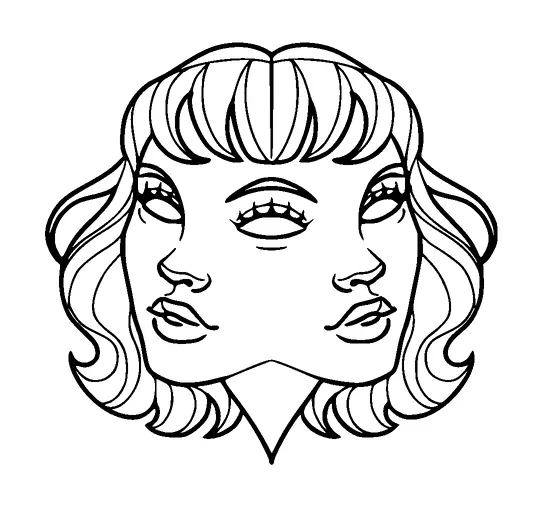 Two Faced Woman Empty Eyes Tattoo Meaning, PNG and SVG