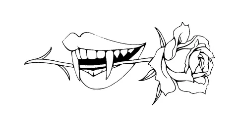 Vampire With Rose In Mouth Tattoo Meaning, PNG and SVG