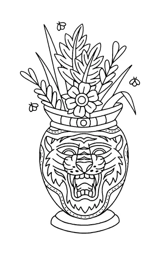 Vase With Tiger And Flowers Tattoo Meaning, PNG and SVG