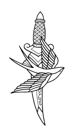 Vintage Dagger And Bird Tattoo Meaning, PNG and SVG