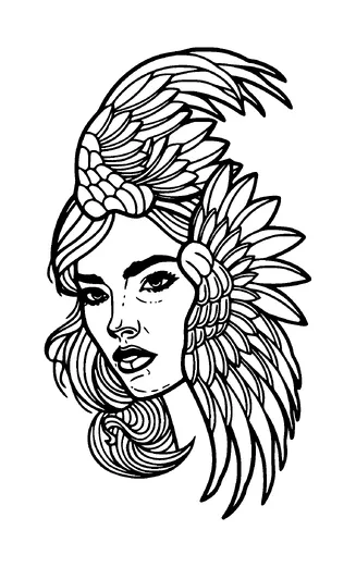 Wing Hair Girl Head Tattoo Meaning, PNG and SVG