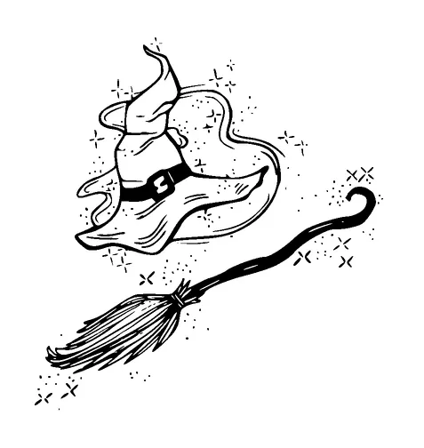 Witches Broom And Hat Tattoo Meaning, PNG and SVG