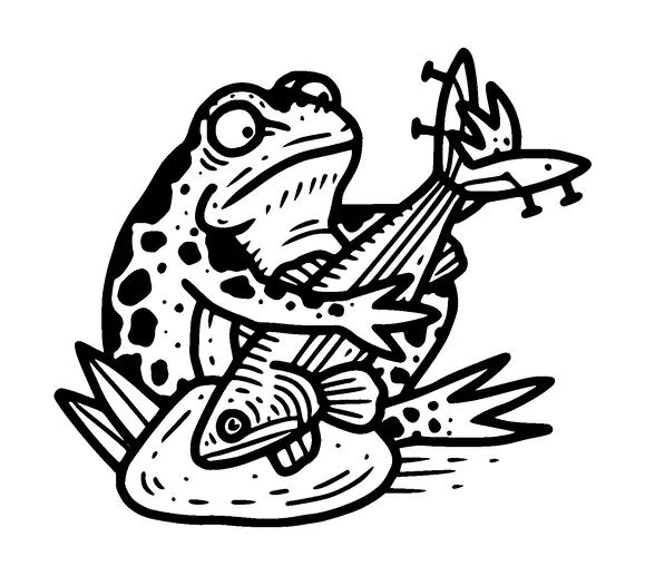 Frog Using Fish As Guitar Tattoo Meaning, PNG and SVG