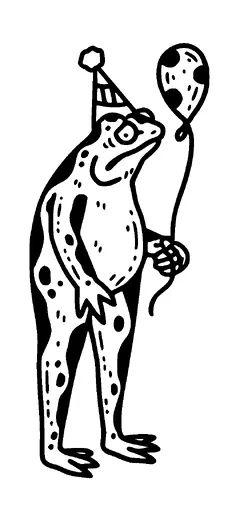 Frog With Birthday Hat And Balloon Standing Tattoo Meaning, PNG and SVG