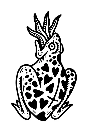 Frog With Hearts And Four Tongue Tattoo Meaning, PNG and SVG