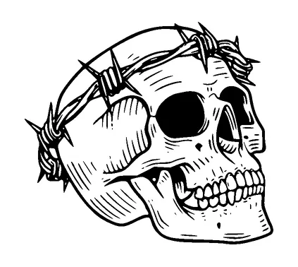 Skull With Barbed Wire Crown Tattoo Meaning, PNG and SVG